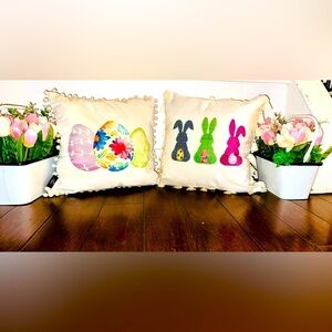 Easter Pillows Covers(only)from ThePillowPaddock 18x18 Pom Pom & fringed velour.